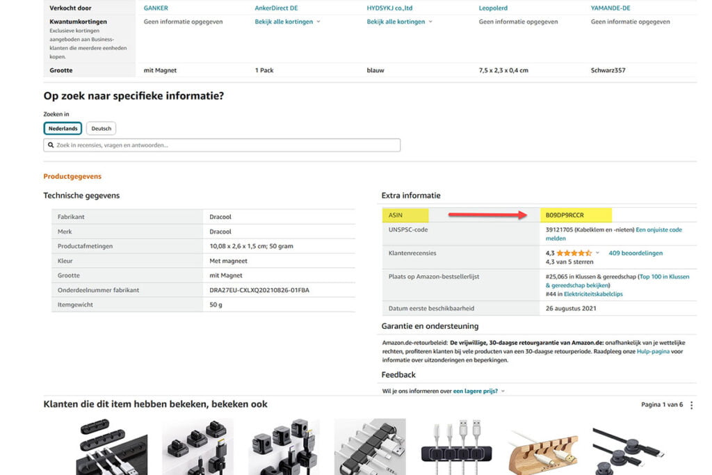 Amazon ASIN code zoeken