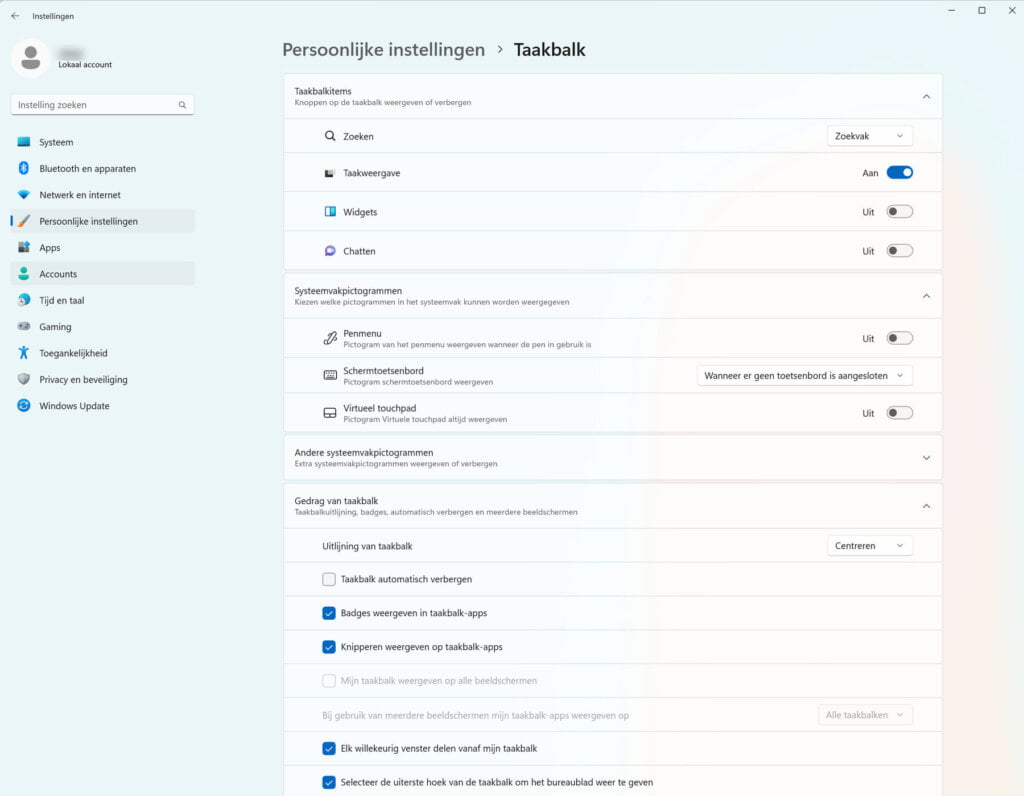 afbeelding van taakbalk instellingen